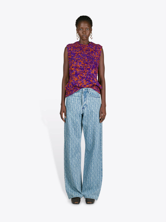 Printed Denim Pants