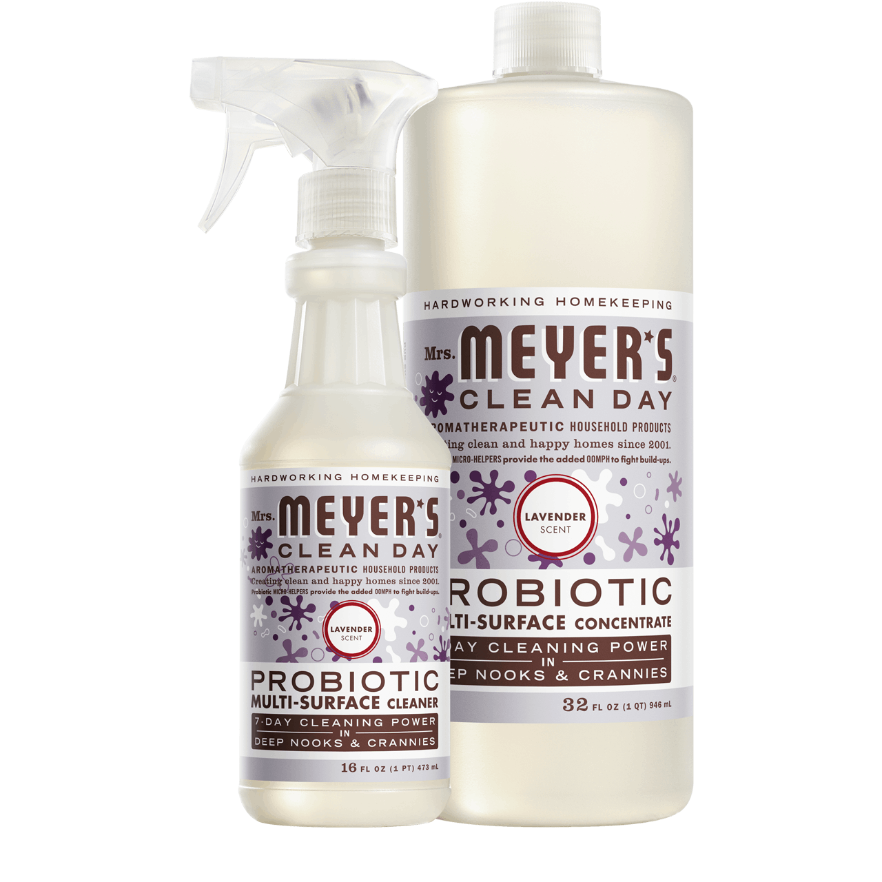 Mrs. Meyers Lavender Probiotic Multi - Surface Cleaner and Concentrate Set - for Easy Refilling