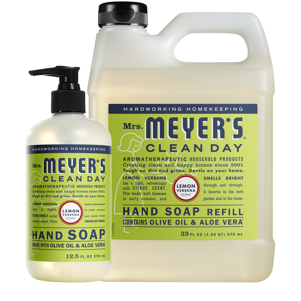 Mrs. Meyers Lemon Verbena Liquid Hand Soap and Refill Set - for Hand Care