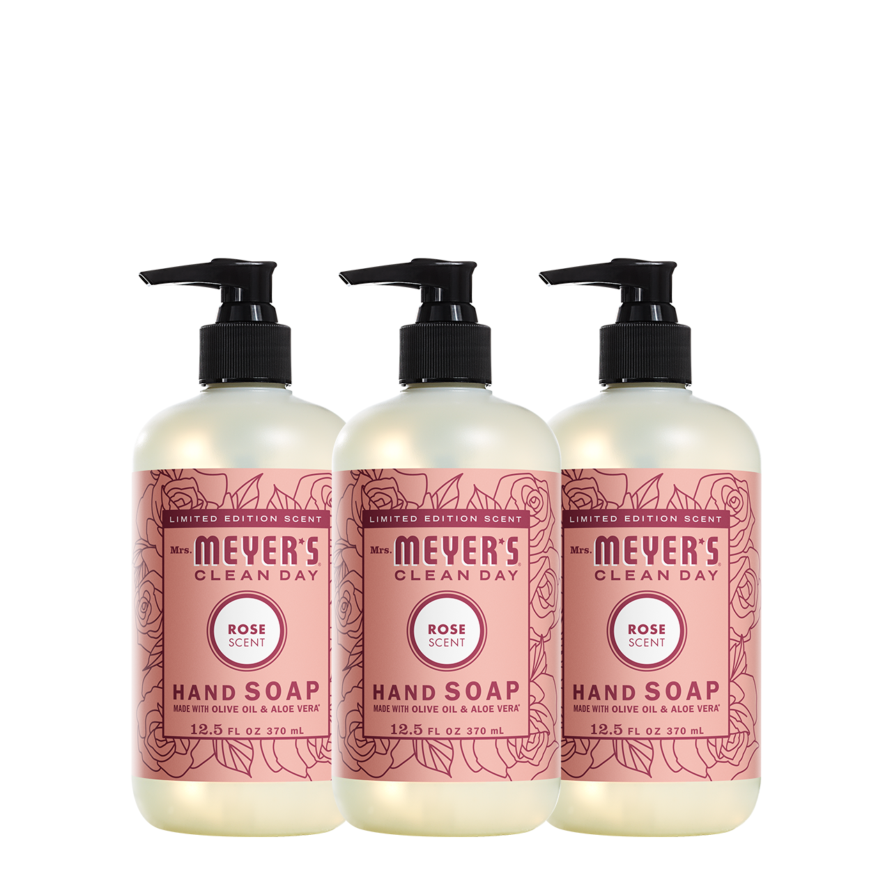 Mrs. Meyers Rose Liquid Hand Soap 3 - count Bundle - for Hand Care