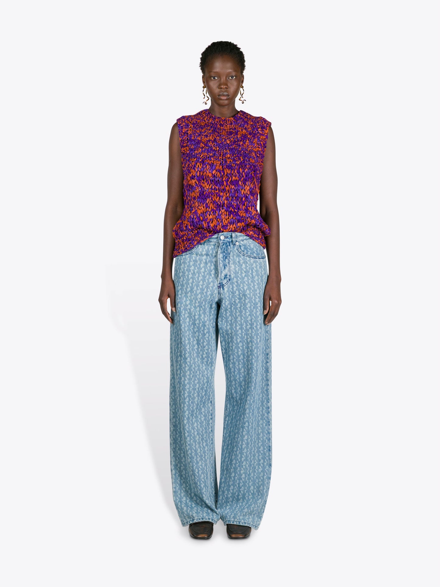 Printed Denim Pants