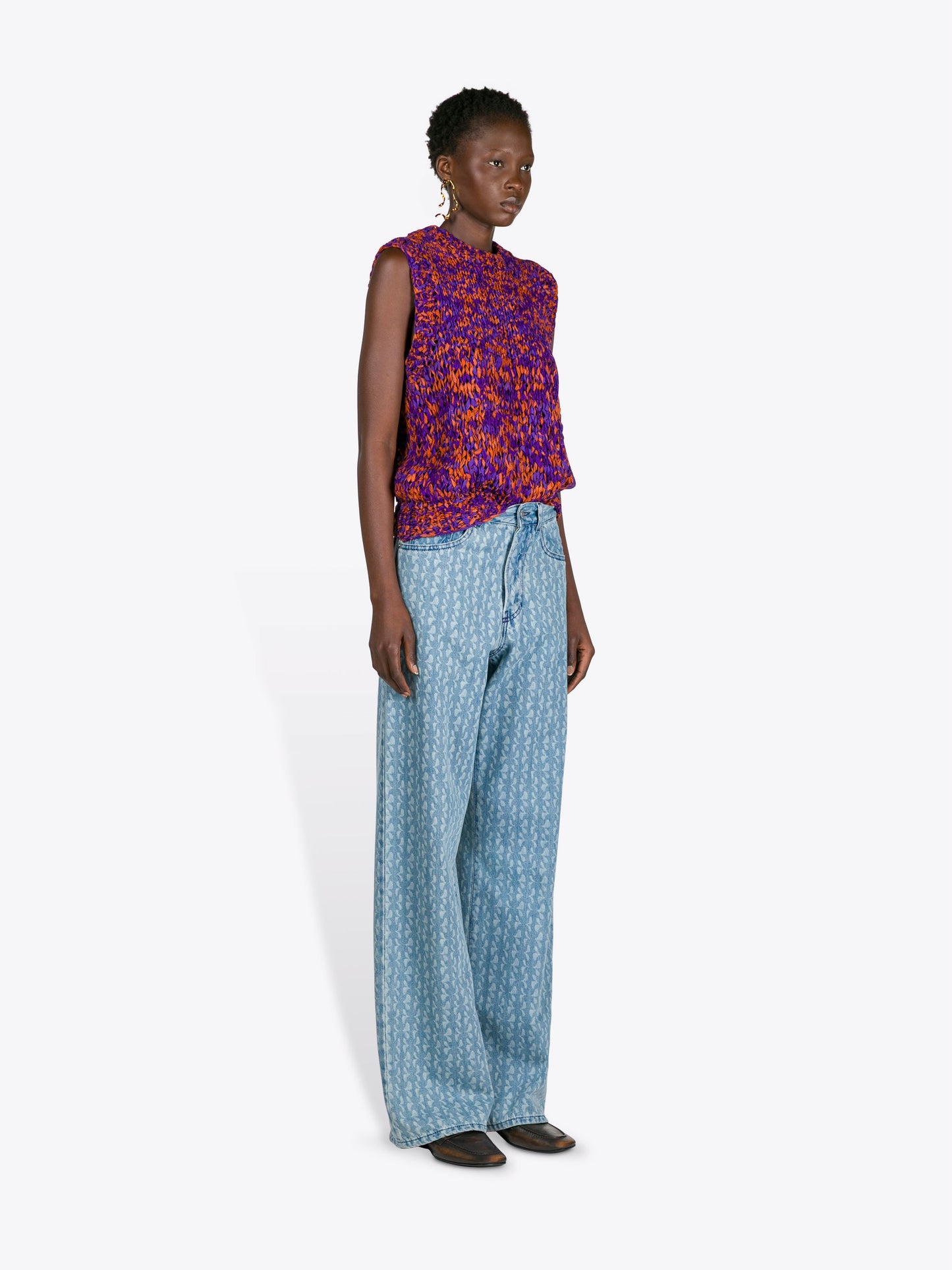 Printed Denim Pants