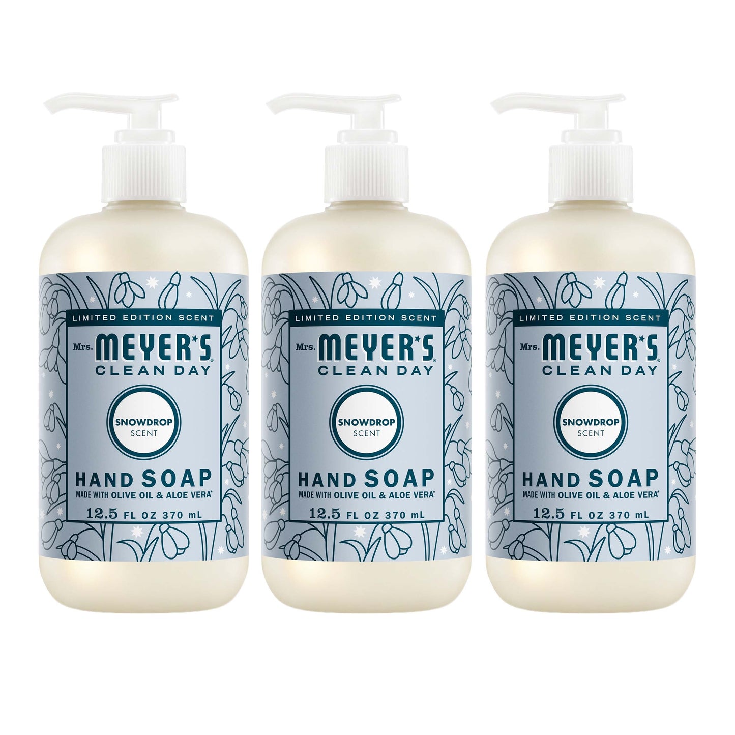 Mrs. Meyers Snowdrop Liquid Hand Soap 3 - count Bundle - for Hand Care