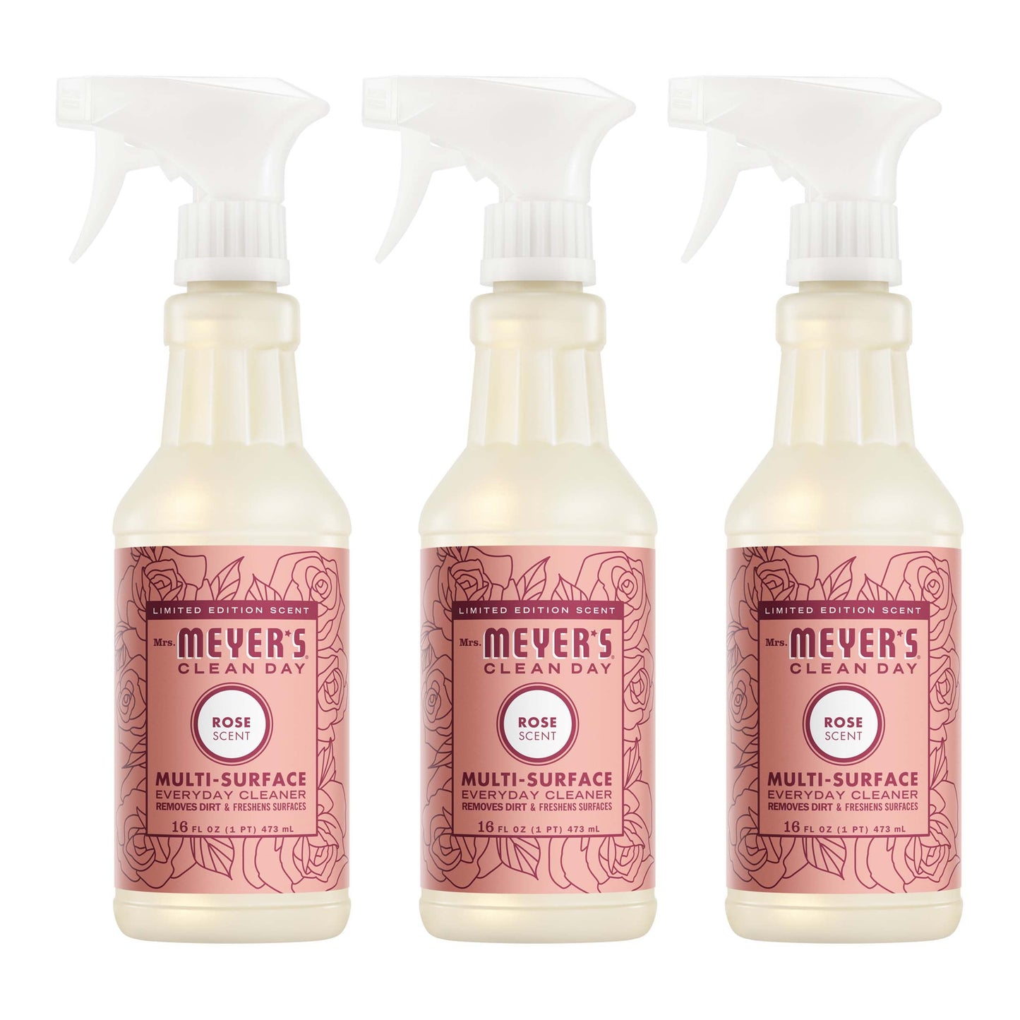 Mrs. Meyers Rose Multi - Surface Everyday Cleaner 3 - count Bundle - for Coordinated Home Care