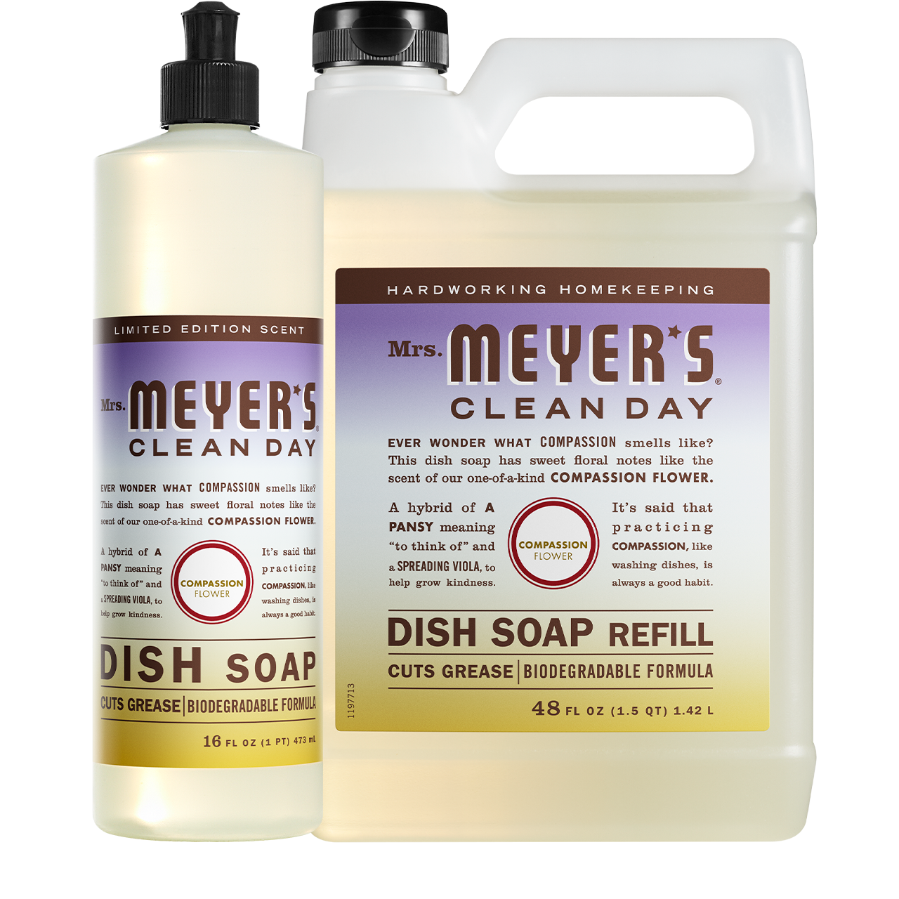 Mrs. Meyers Compassion Flower Liquid Hand Soap and Refill Set - Hand Care - for Hand Care