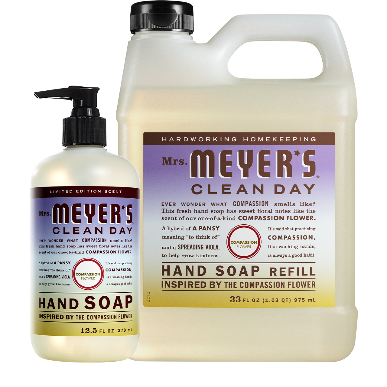 Mrs. Meyers Compassion Flower Liquid Hand Soap and Refill Set - Hand Care - for Hand Care
