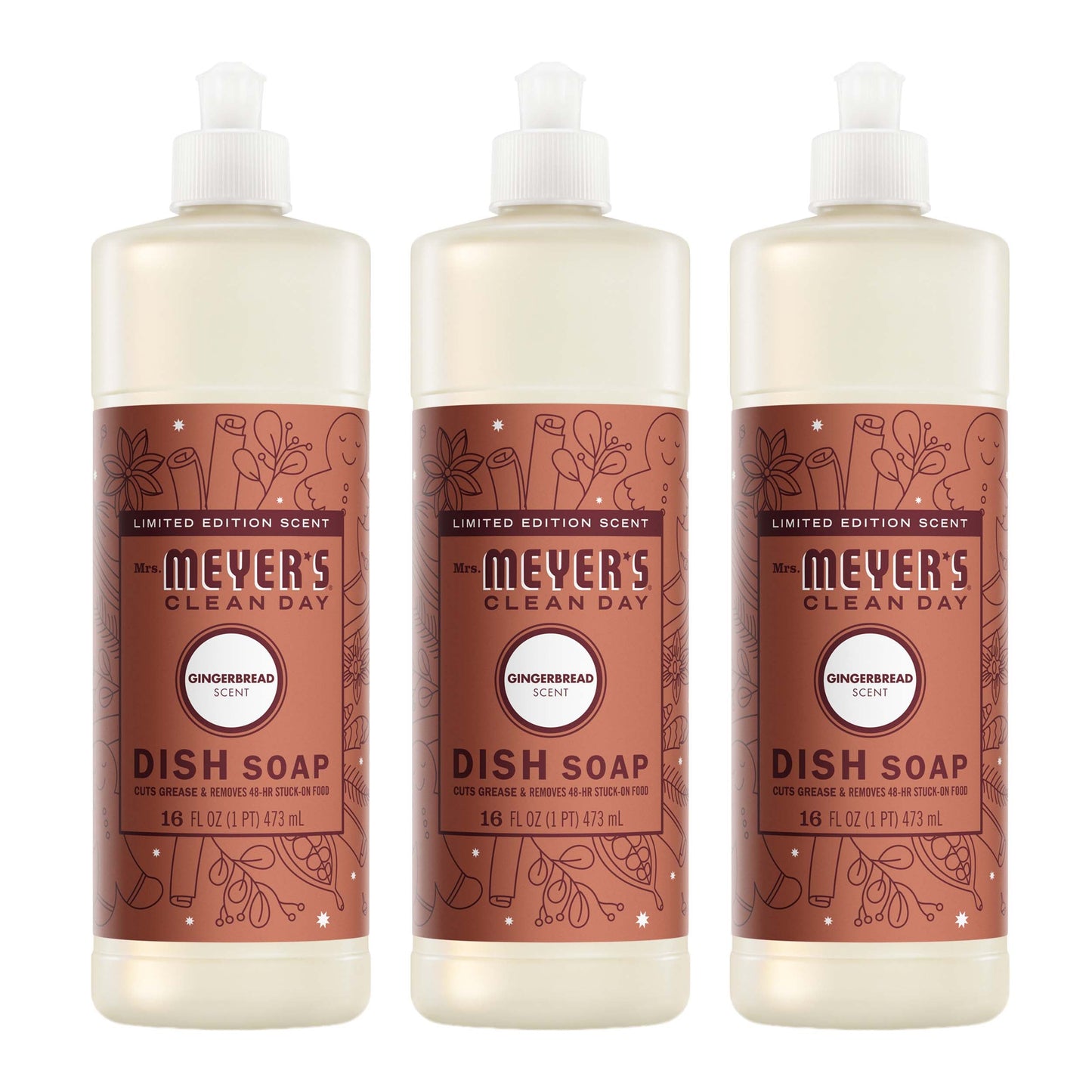 Mrs. Meyers Gingerbread Dish Soap 3 - count bundle - for Dishwashing