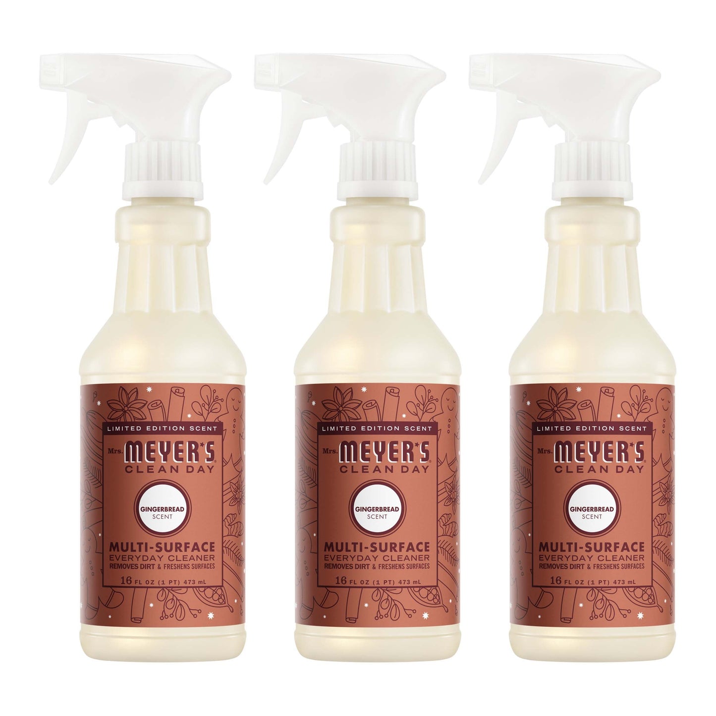 Mrs. Meyers Gingerbread Multi - Surface Everyday Cleaner 3 - count Bundle - for Coordinated Home Care