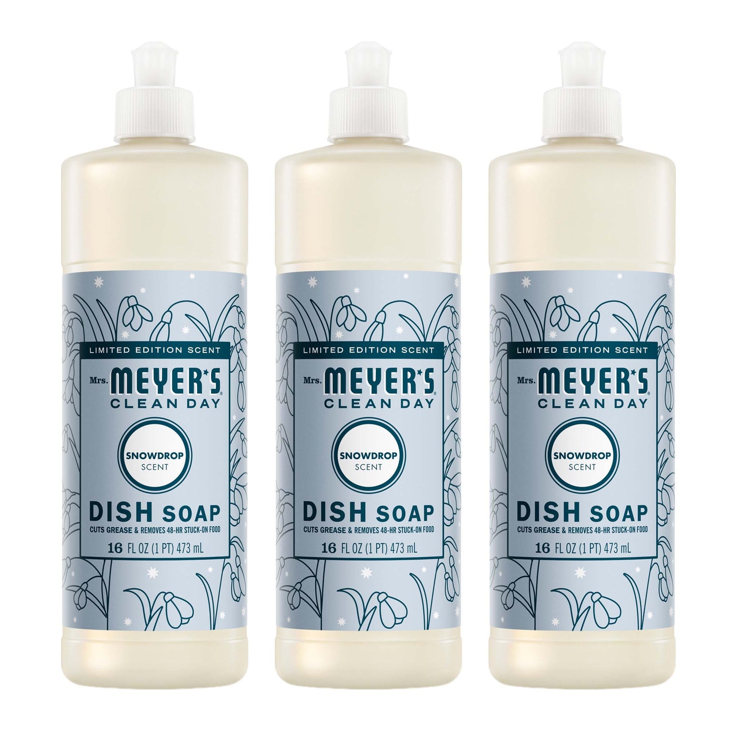 Mrs. Meyers Snowdrop Dish Soap 3 - count bundle - for Dishwashing
