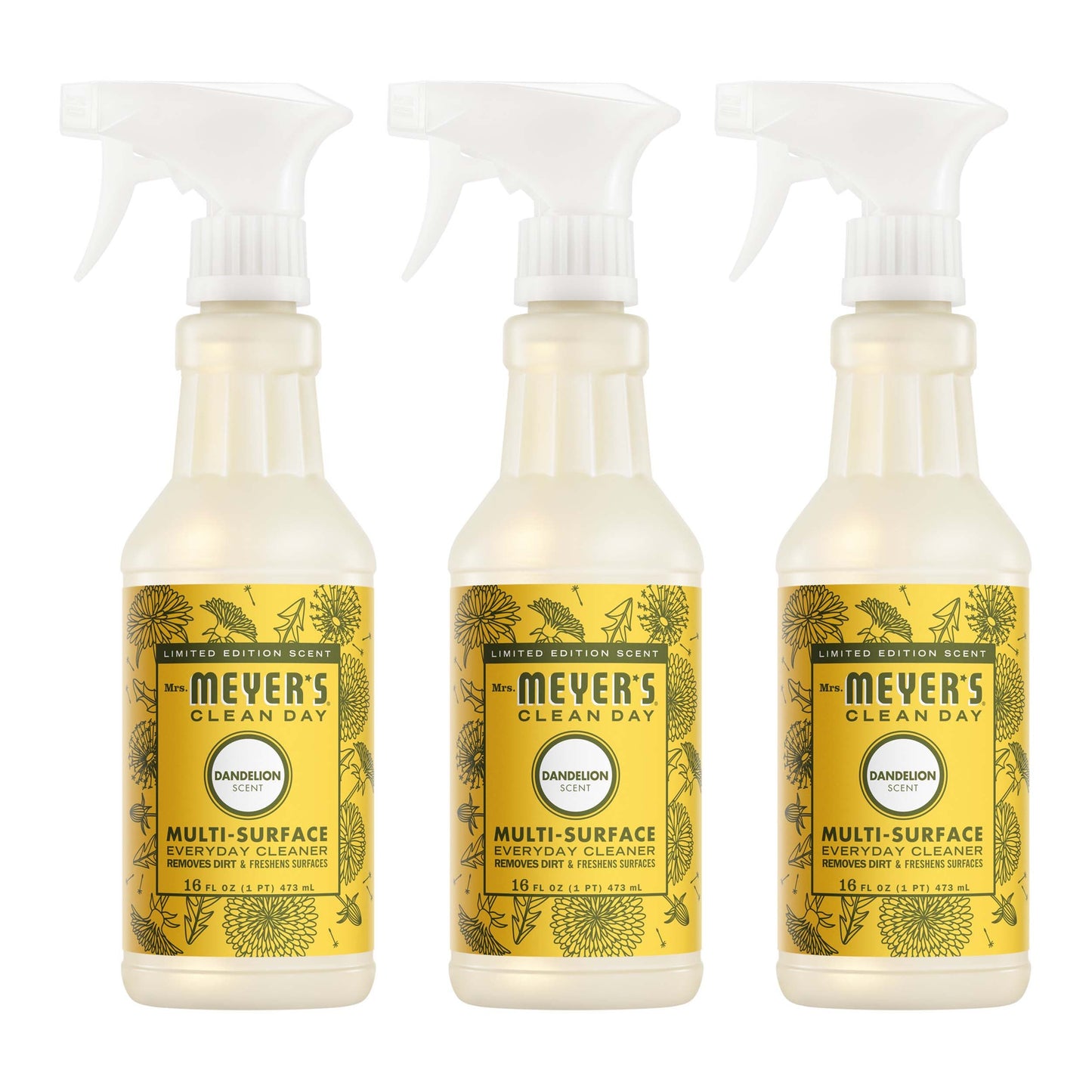 Mrs. Meyers Dandelion Multi - Surface Everyday Cleaner 3 - count Bundle - for Coordinated Home Care