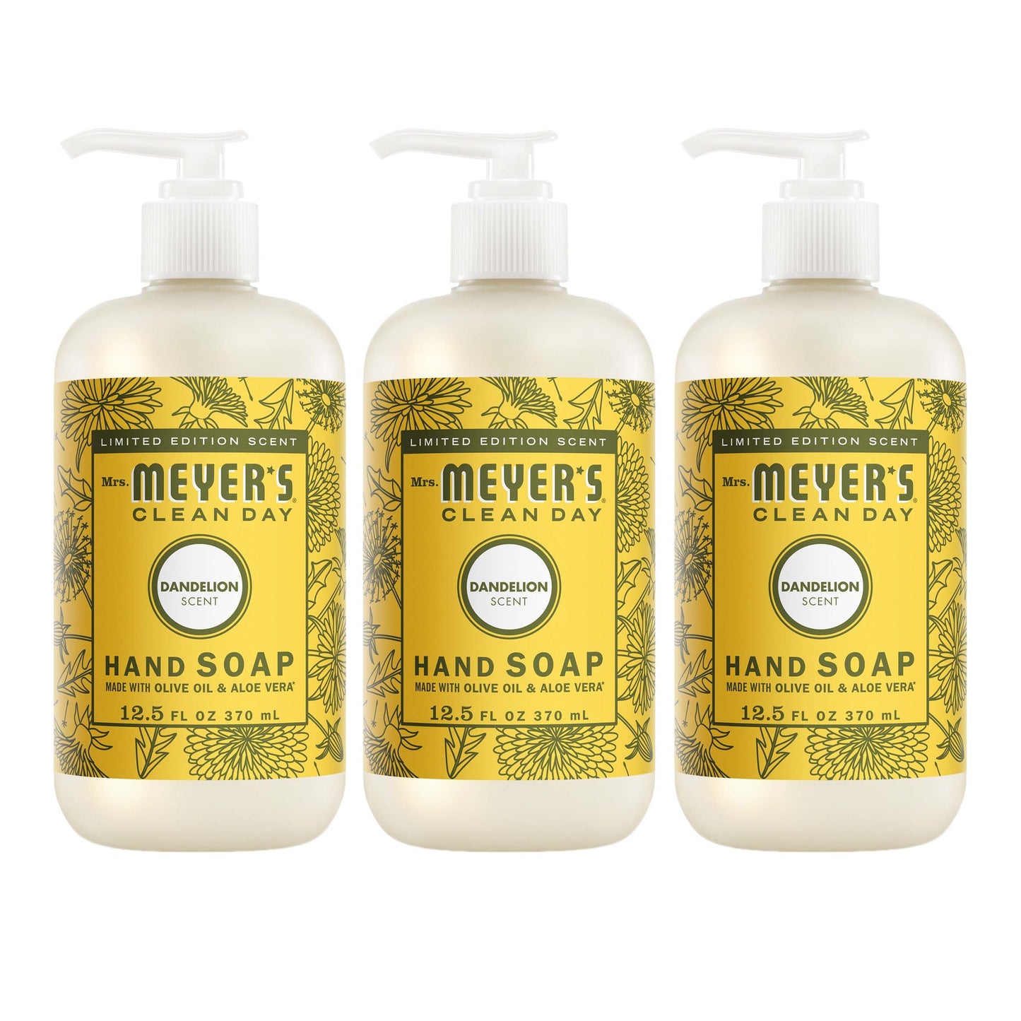 Mrs. Meyers Dandelion Liquid Hand Soap 3 - count Bundle - for Hand Care