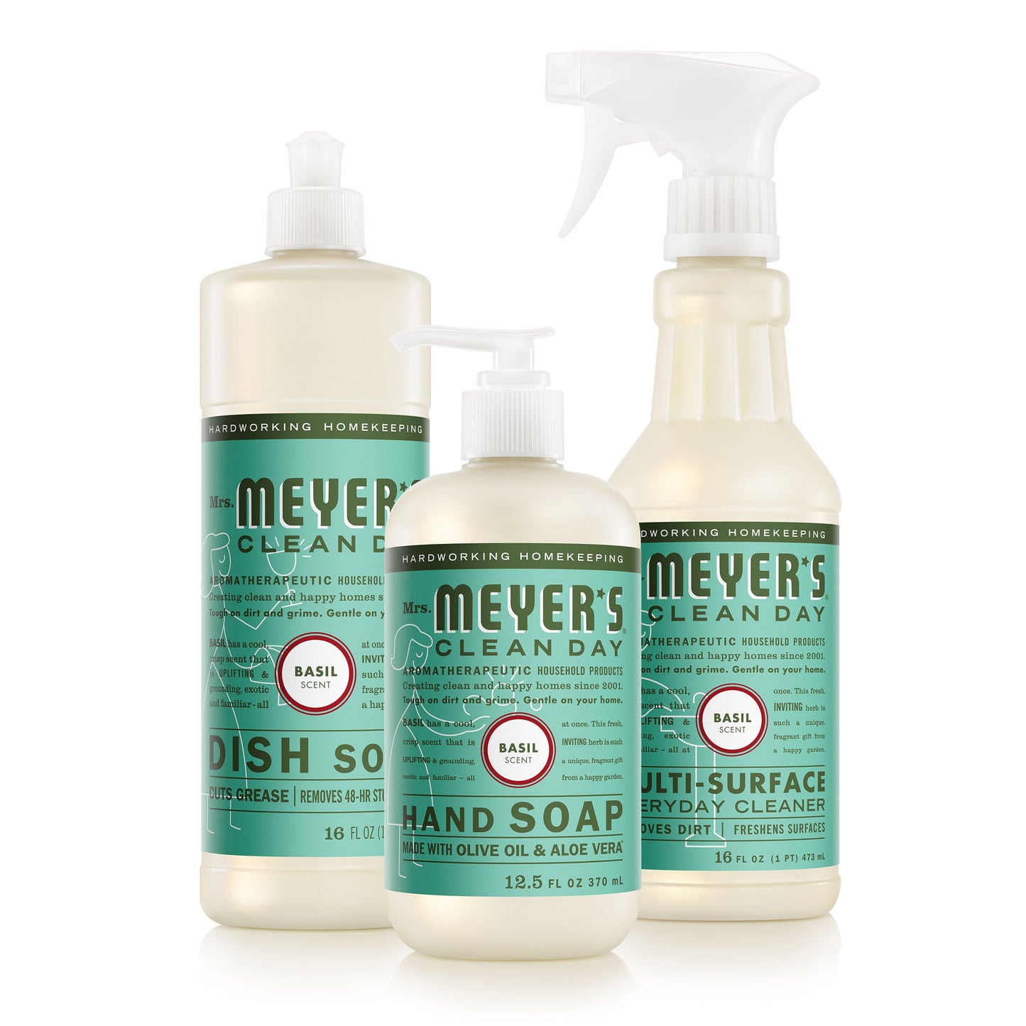 Mrs. Meyers Basil Kitchen Basics Set - for Hand Care