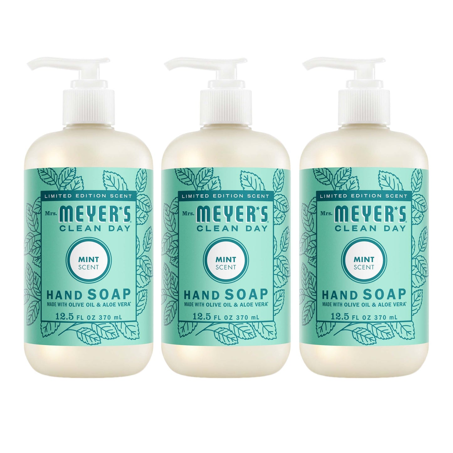 Mrs. Meyers Mint Liquid Hand Soap 3 - count Bundle - for Hand Care